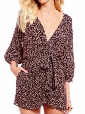 Free People Black and Pink Floral Mini Dress